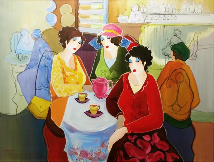 Itzchak Tarkay Portraiture Oil Painting Tea Time IT284